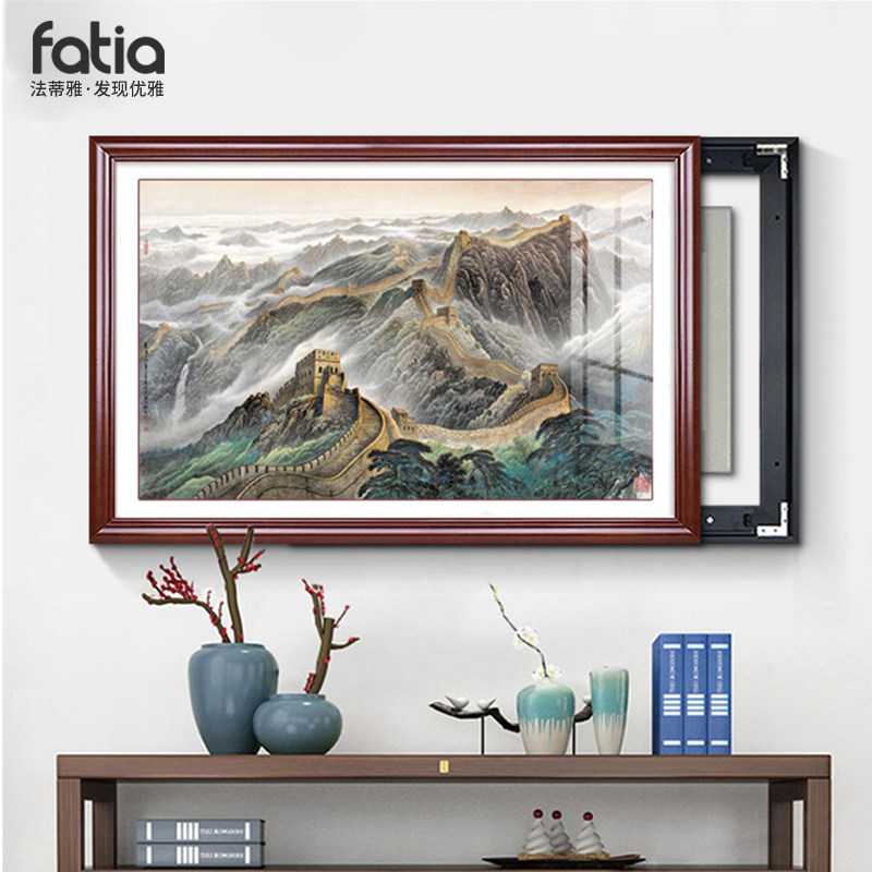 新中式电表箱装饰画长城风景免打孔山水遮挡配电箱电源电闸挂画横