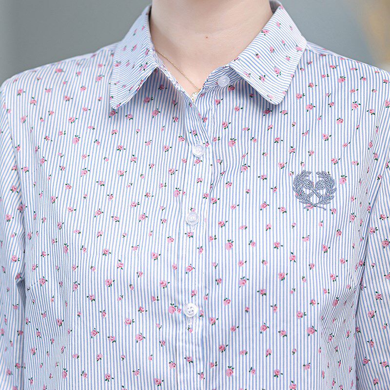 长袖条纹衬衫女外穿上衣中年妈妈装百搭漂亮衬衣女士外套薄款开衫