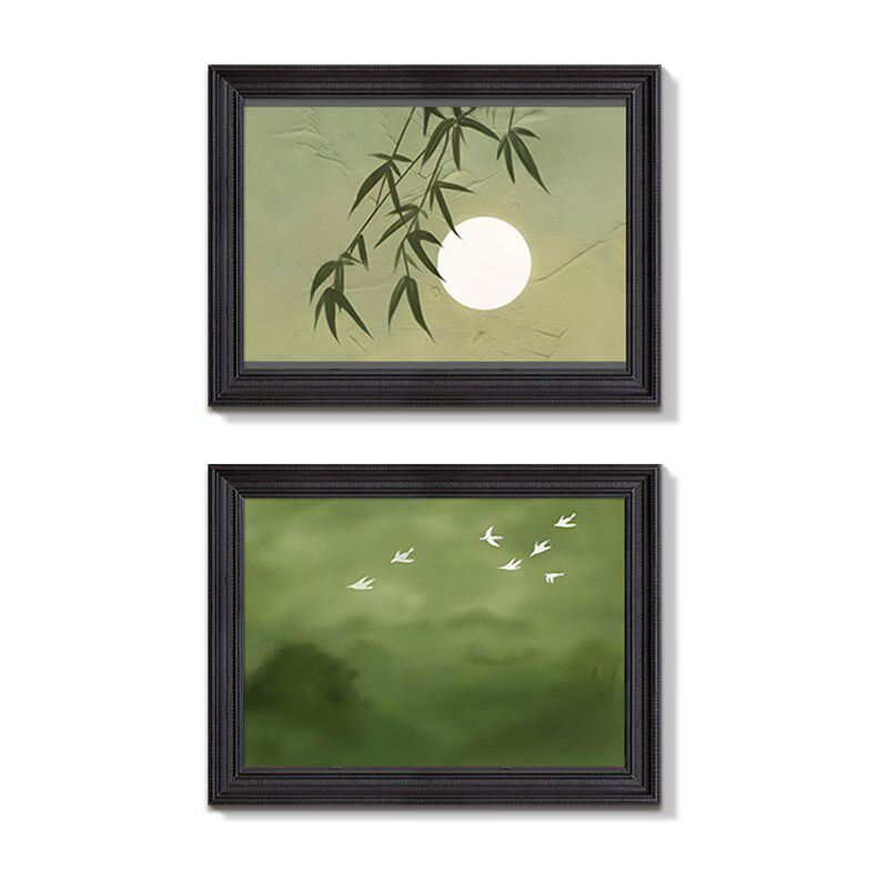 中古风玄关装饰画餐厅背景墙竹子挂画复古油画法式组合壁画高级感