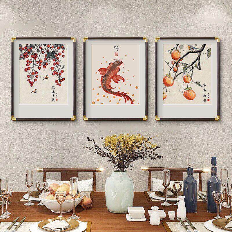 新中式餐厅饭厅墙面装饰画挂画餐馆厨房餐桌客厅背景墙水果壁画