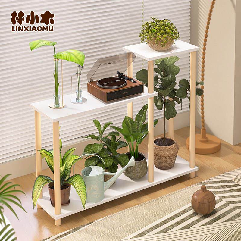 花架置物架阳台阶梯式多肉花盆架落地多层实木架可移动植物摆放架