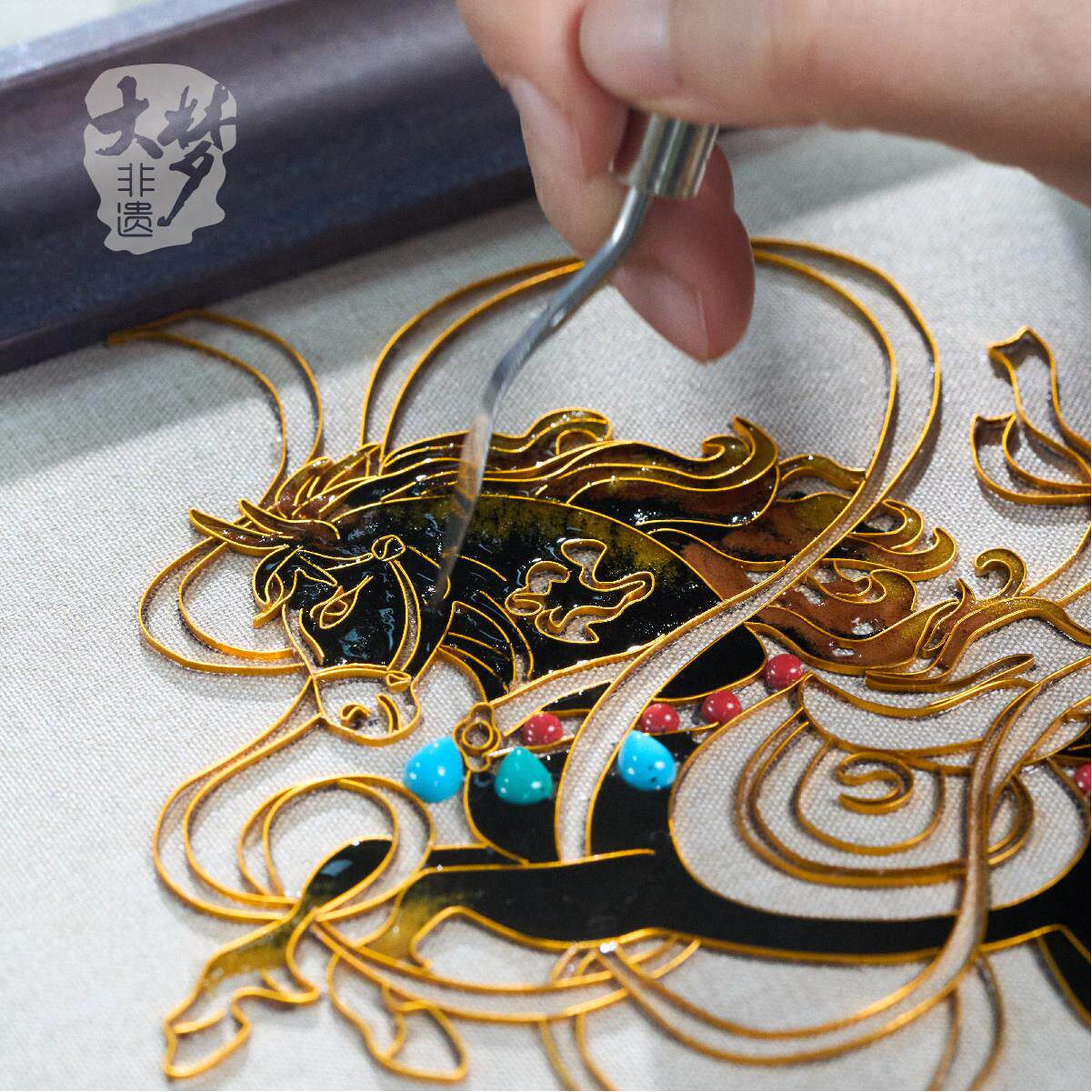 大梦非遗新年礼品掐丝珐琅画相框摆件DIY手工材料包马年套装团建