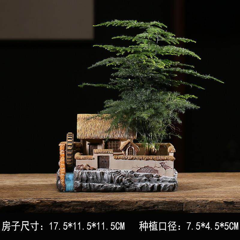 建筑装饰摆饰树脂微景观造景中式庭院盆景客厅花盆办公室创意房子