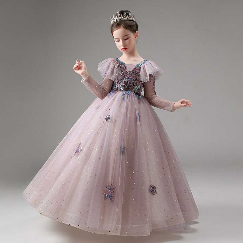 儿童高端礼服长袖秋冬高级感女童生日公主裙走秀主持人钢琴演出服