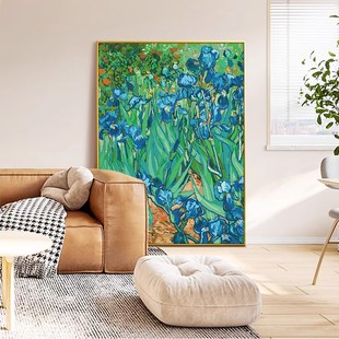 古典美式梵高鸢尾花DIY填色数字油画卧室花卉客厅玄关过道装饰画