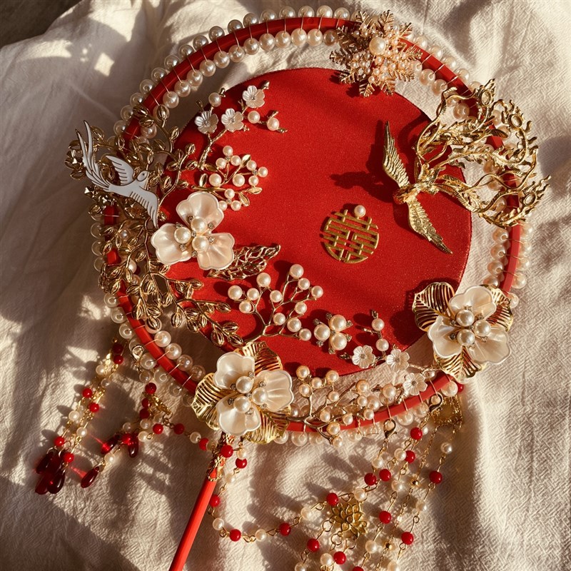 新中式新娘扇子手工秀禾服团扇婚礼闺蜜结婚喜扇diy材料包成品