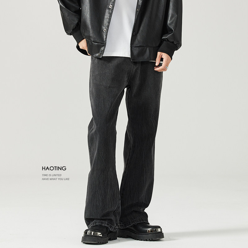 豪霆2024春季微喇叭黑色牛仔裤男士春秋渐变水洗宽松直筒阔腿裤,男装,牛仔裤,淘宝优惠券,粉丝福利购,淘宝优惠卷