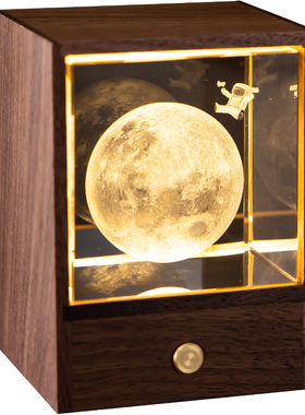 云朵麋鹿水晶玻璃小夜灯小王子月球宇航员发光黑胡桃木摆件治愈系