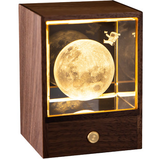 云朵麋鹿水晶玻璃小夜灯小王子月球宇航员发光黑胡桃木摆件治愈系