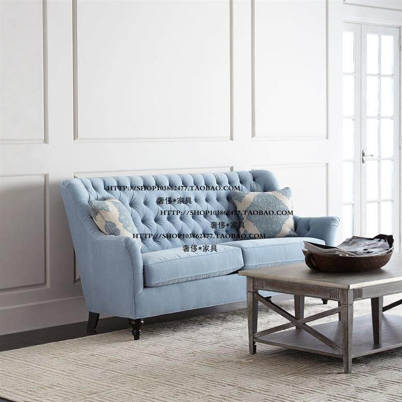 北欧美式法式乡村风格钮扣铆钉布艺双人位沙发设计师小户型家俱