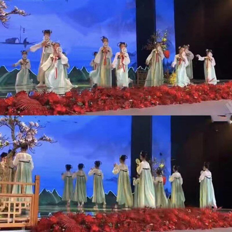 儿童汉服小城谣舞蹈服有位姑娘春三月桃花笑胭脂妆国风古典演出服