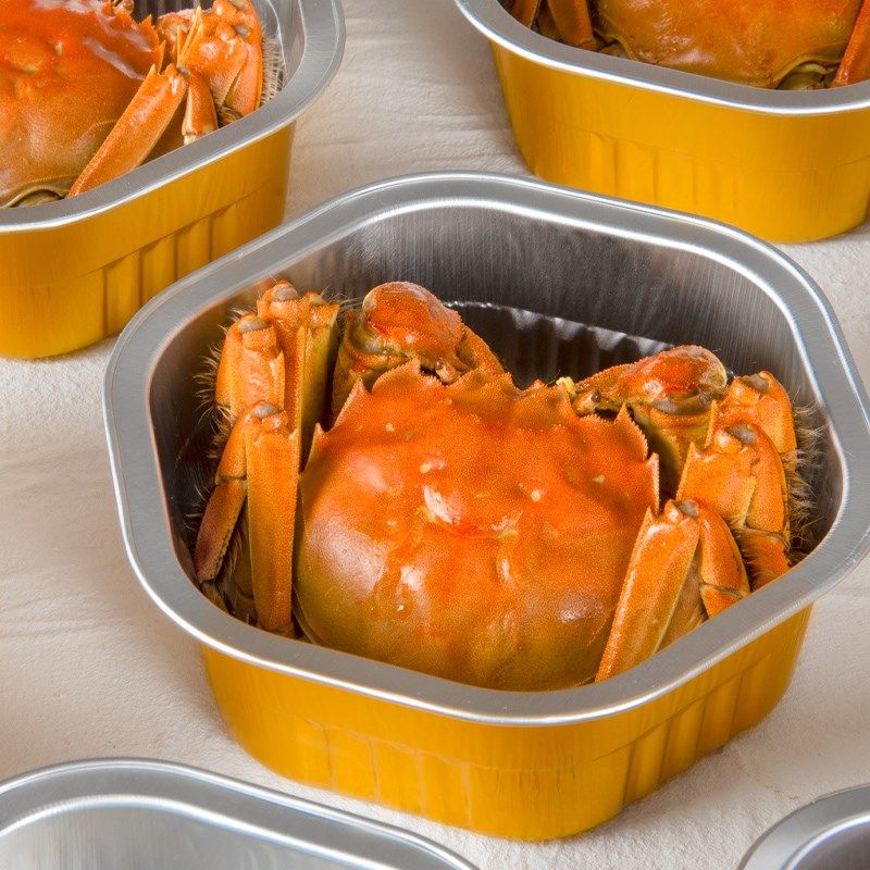 花雕熟醉蟹包装盒大闸蟹螃蟹外卖打包礼盒可定制密封铝箔盒锡纸盒