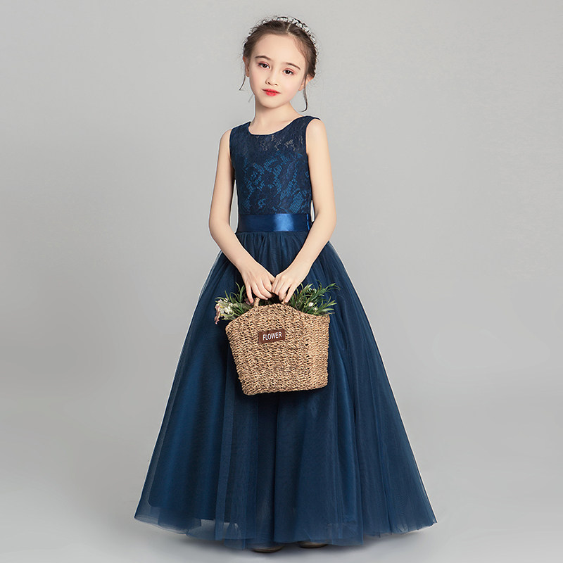 女童晚礼服公主裙儿童婚纱蓬蓬纱洋气小花童钢琴演出服高贵蓝色冬