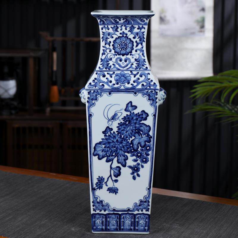 仿古镶器手绘花瓶摆件景德镇陶瓷器桌面中式摆件书房青花瓷装饰品
