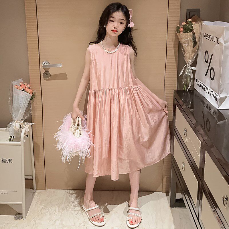 女童夏装连衣裙薄款2024新款儿童夏装无袖背心公主裙大童夏天裙子