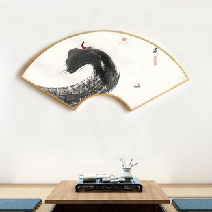 水墨宣言 极简黑白抽象挂画禅意水墨山水画新中式玄关扇形装饰画