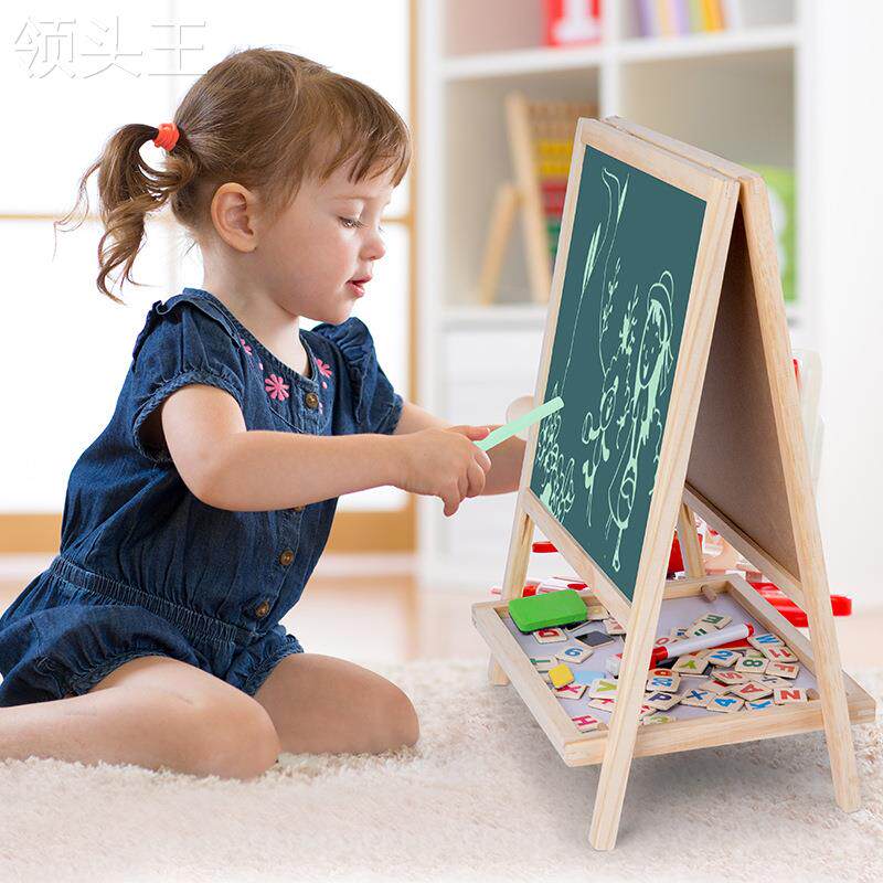 儿童木制多功能二合一折叠双面大号磁性画板画架黑白板绘画架1.2