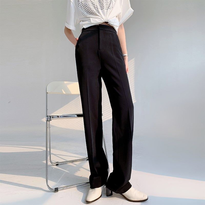 浅布调高个子加长裤春夏黑色高腰显瘦窄版阔腿裤宽松直筒西装裤女
