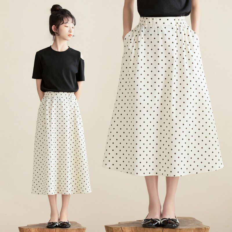 女童半身裙夏清新波点纯棉洋气半截裙新款洋气白色大童女孩a字裙