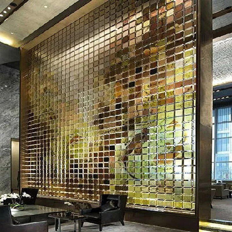 不锈钢玻璃屏风亚克力弧形隔断酒店客厅玄关简约售楼部金属定制