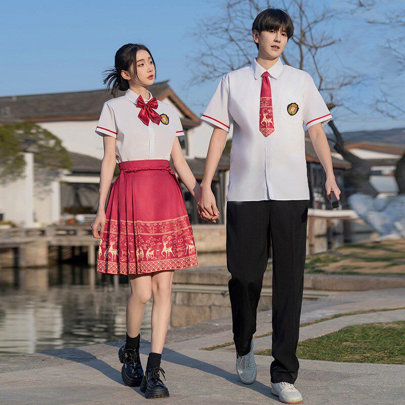 初中生班服夏季套装短袖衬衣裙子女高中小学生毕业照大合唱演出服