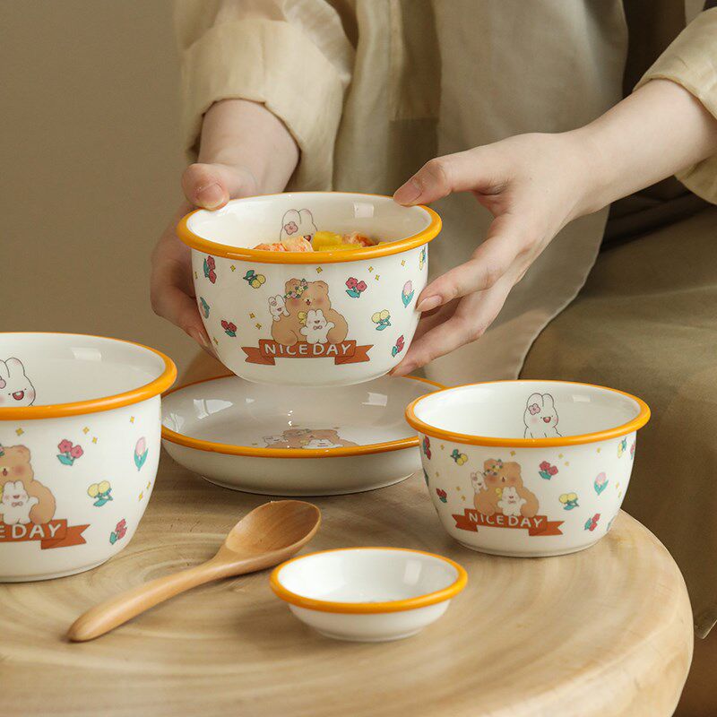 蓝莲花家居碗碟套装网红茉茉兔餐具家用陶瓷碗盘二人食情侣礼盒装