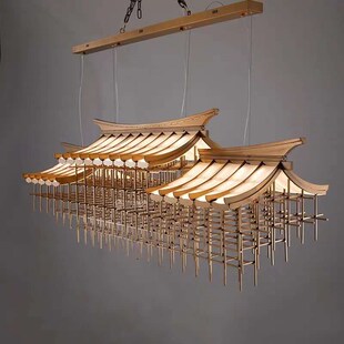 新中式禅意宴会厅餐饮大堂售楼部沙盘茶室艺术创意屋檐木房子吊灯