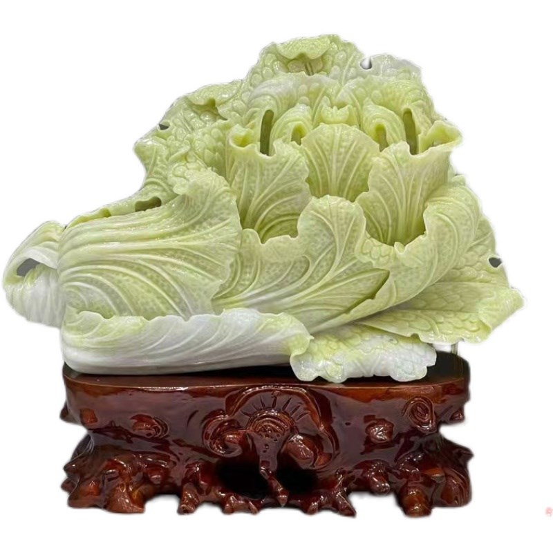 天然蓝田玉石岫玉玉白菜招财玉百财摆件工艺开业礼品家居摆设包邮