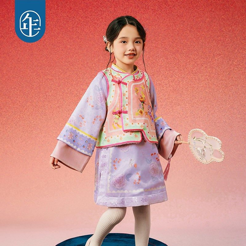 年衣童装女童套装秋冬新款唐装新中式儿童改良旗袍马甲甜美2件套
