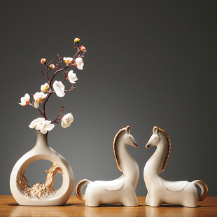 新中式陶瓷马到功成摆件家居装饰品客厅电视柜玄关摆设乔迁礼品