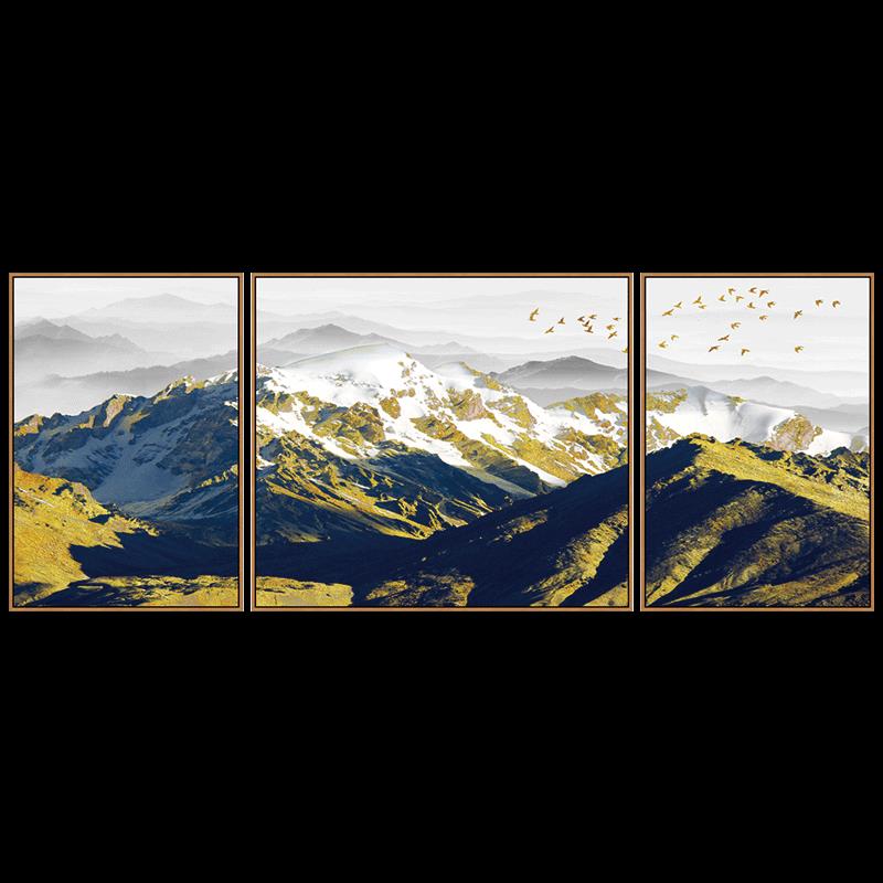 客厅新中式山峰挂画沙发背景床头群山壁画展厅茶室意境三联装饰画