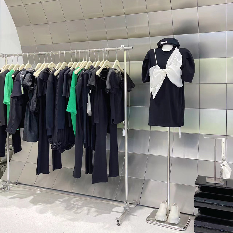 服装店展示架不锈钢落地式中岛架可移动侧挂橱窗陈列架女装店货架