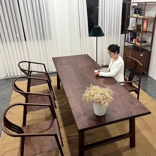 新中式北美黑胡桃木大板茶桌宋式美学禅意实木茶台办公室民宿家具