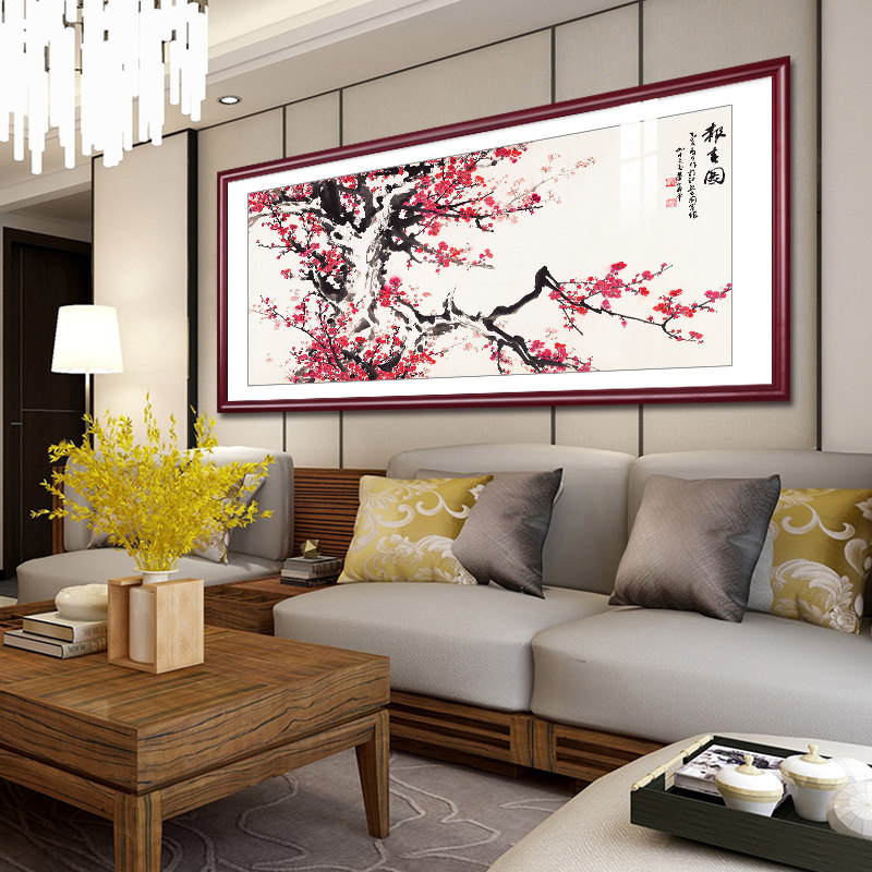 报春图梅花水墨中式客厅装饰画沙发背景墙壁画花鸟画餐厅山水国画