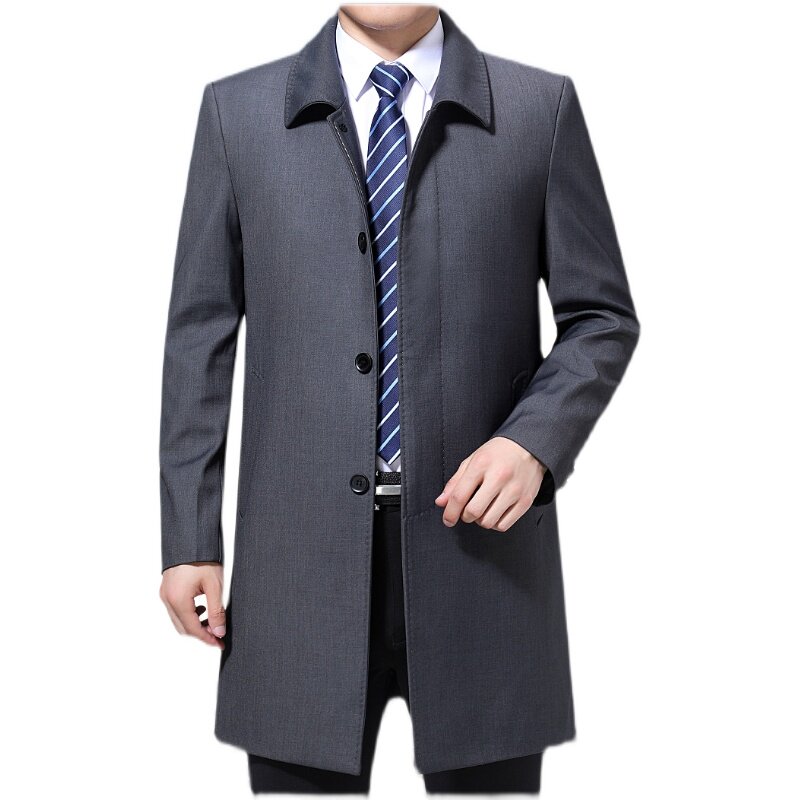 中老年风衣男中长款春秋薄款外套休闲布料风衣爸爸中长款男士风衣