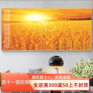 五谷登图挂画 金色阳麦穗麦田背景墙 现丰简代约丰收稻田装光饰画