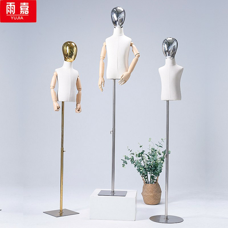 高档儿童模特道具半身小孩服装展示架童装店橱窗电镀头模特架子