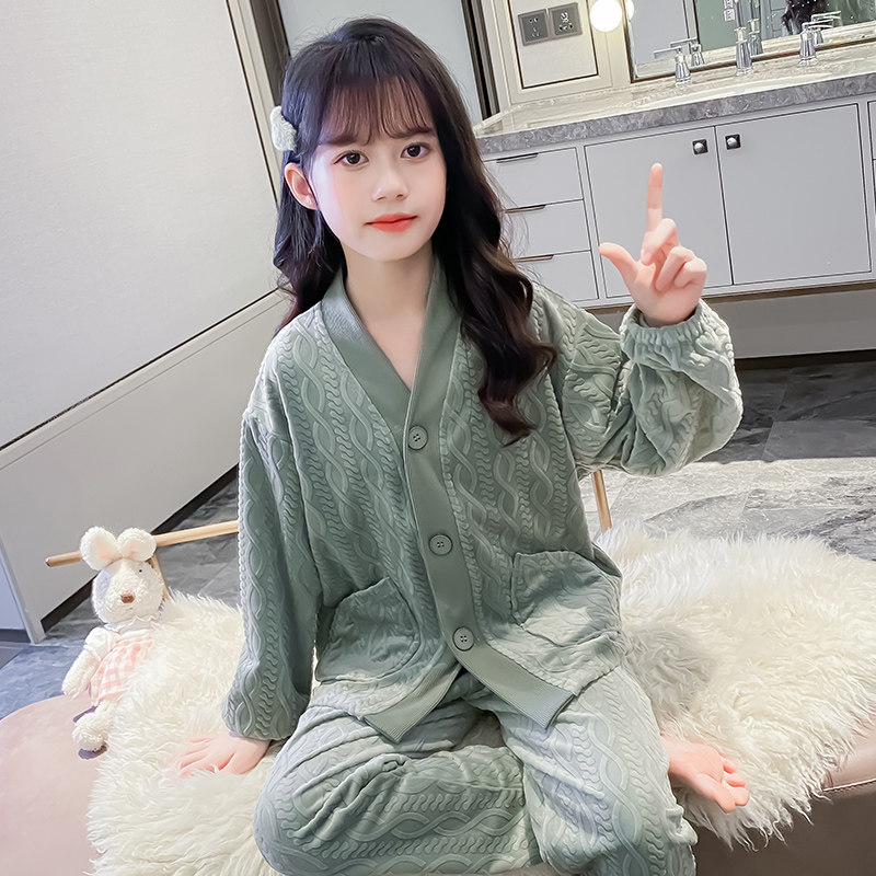 女大童女童睡衣海岛绒薄绒开衫款高品质儿童家居服套装宽松保暖潮,童装/婴儿装/亲子装,家居服套装,淘宝优惠券,粉丝福利购,淘宝优惠卷