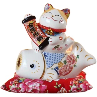 陶瓷储蓄罐大号存钱罐开业收银台摆件日式千客万来招财猫店铺摆件