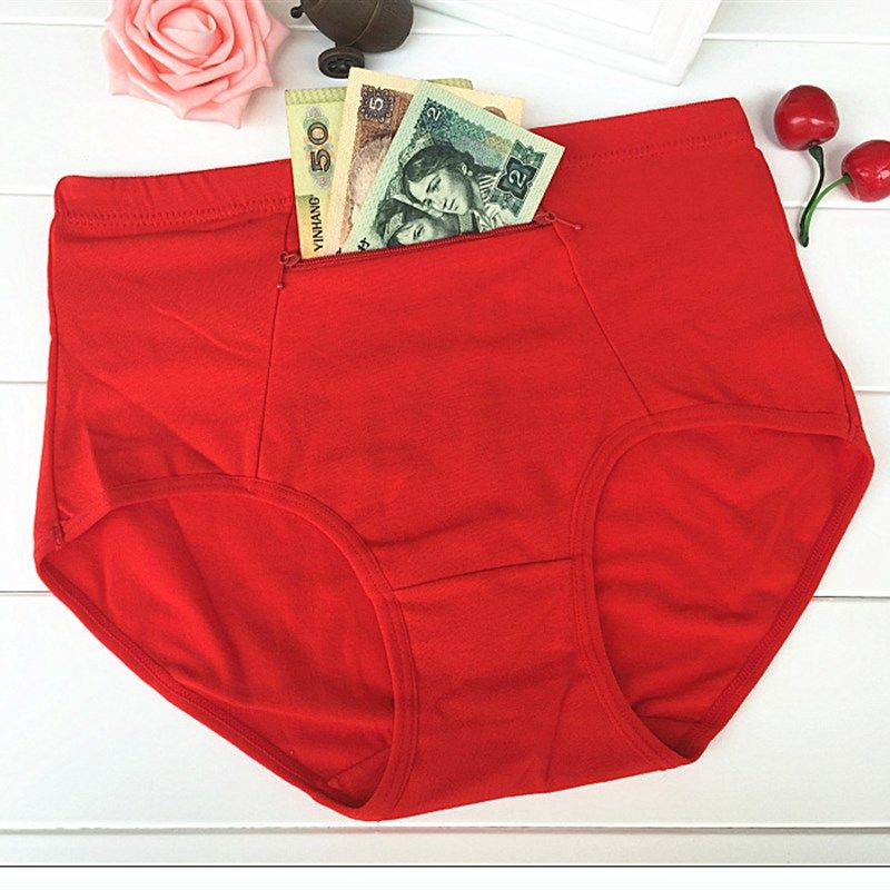 纯棉高腰带口袋拉链女士防盗内裤中老年妈妈兔年大红本命年三角裤,女士内衣/男士内衣/家居服,女三角裤,淘宝优惠券,粉丝福利购,淘宝优惠卷