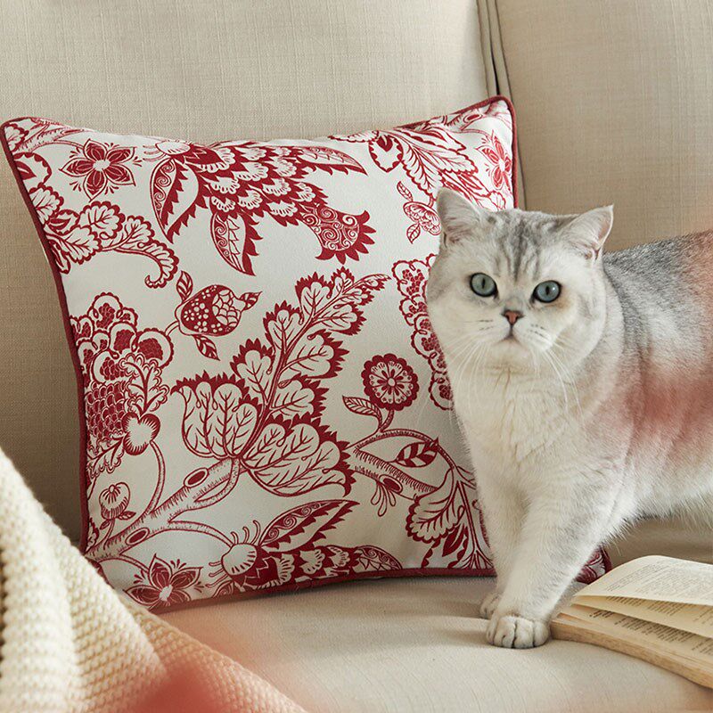 新年红色喜庆抱枕定制美式婚庆腰枕沙发靠枕新中式午睡羊毛腰枕套