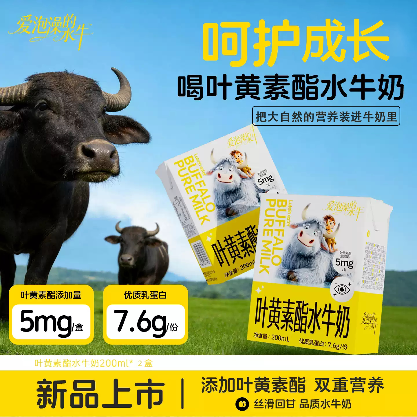 爱泡澡的水牛叶黄素酯水牛奶200ml*2盒试喝装儿童学生成长水牛奶