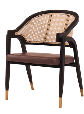 北欧复古餐椅实木藤编售楼处休闲咖啡厅软包扶手椅设计师轻奢藤椅