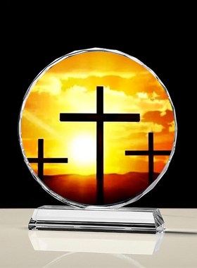 水晶红色十字架北欧家居用品家用摆件 简约大气十字桌面结婚礼物