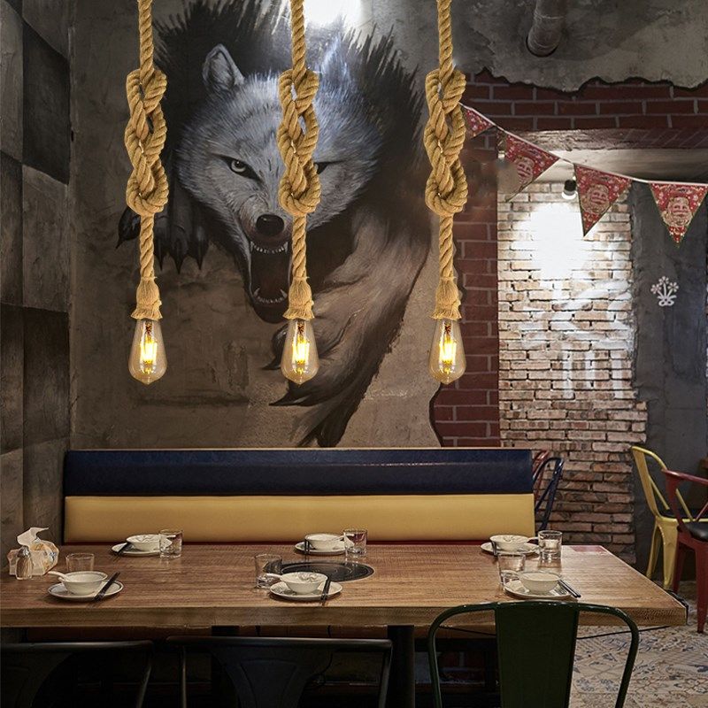 工业风单头创意个性吧台奶茶店复古餐厅装饰loft服装店麻绳吊灯,家装灯饰光源,客厅吊灯,淘宝优惠券,粉丝福利购,淘宝优惠卷