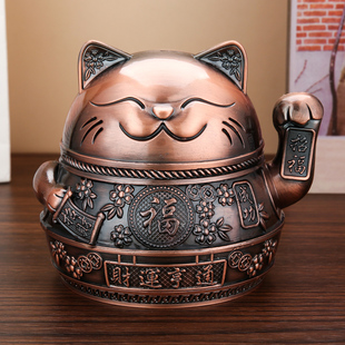 招财猫烟灰缸家用客厅网红创意轻奢办公室防飞灰带盖烟壶缸摆件大