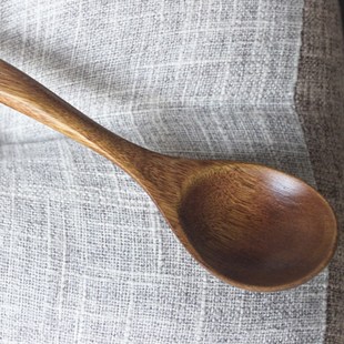 2支 日式实木勺子长柄木质调羹餐厅家用小汤匙勺咖啡搅拌勺甜品勺