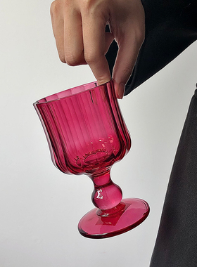 高颜值中古炙热红色高脚杯红酒酒杯装饰摆饰结婚礼物家用气泡水杯