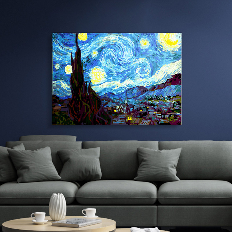 数字油画diy油彩画解闷手工画画大尺寸涂色梵高星空填色填充油画
