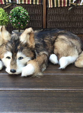 仿真狗动物模型哈士奇拉布拉多睡狗狼狗摆件家居桌面车载摄影道具